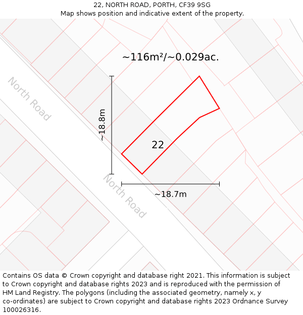 22, NORTH ROAD, PORTH, CF39 9SG: Plot and title map