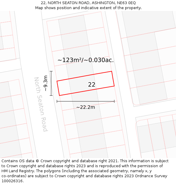 22, NORTH SEATON ROAD, ASHINGTON, NE63 0EQ: Plot and title map