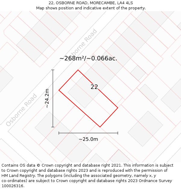 22, OSBORNE ROAD, MORECAMBE, LA4 4LS: Plot and title map