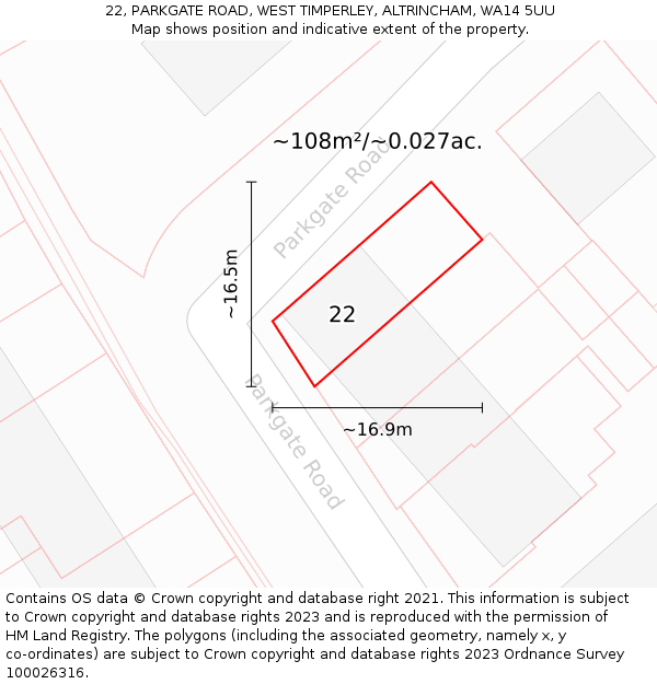 22, PARKGATE ROAD, WEST TIMPERLEY, ALTRINCHAM, WA14 5UU: Plot and title map