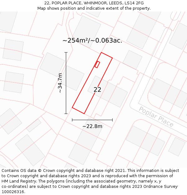 22, POPLAR PLACE, WHINMOOR, LEEDS, LS14 2FG: Plot and title map