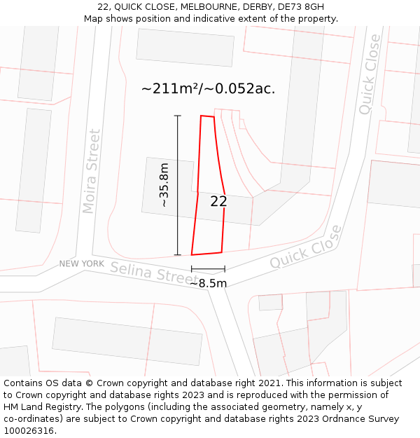 22, QUICK CLOSE, MELBOURNE, DERBY, DE73 8GH: Plot and title map
