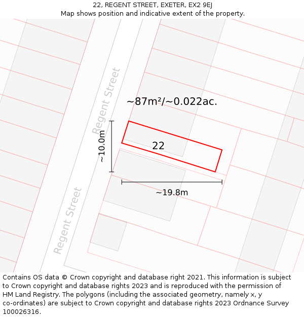 22, REGENT STREET, EXETER, EX2 9EJ: Plot and title map