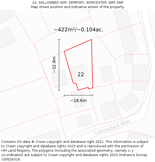 22, SALLOWBED WAY, KEMPSEY, WORCESTER, WR5 3WP: Plot and title map