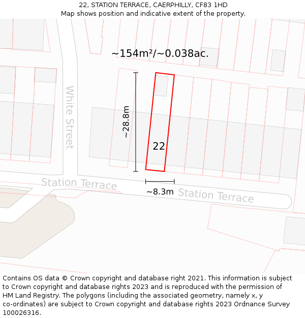 22, STATION TERRACE, CAERPHILLY, CF83 1HD: Plot and title map