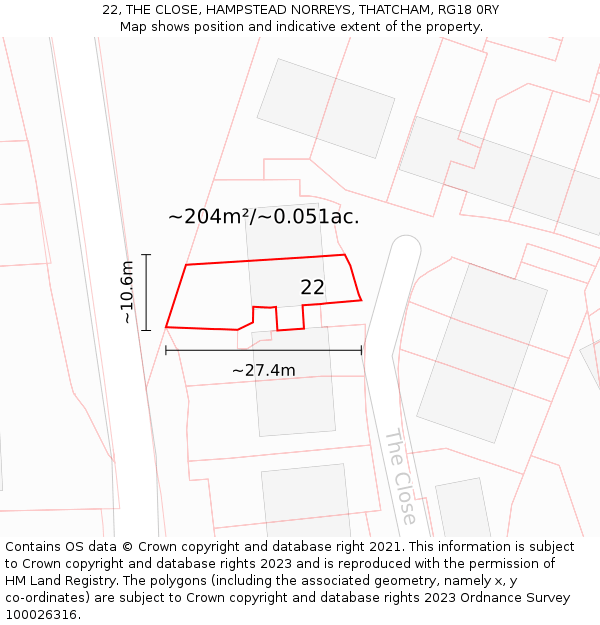 22, THE CLOSE, HAMPSTEAD NORREYS, THATCHAM, RG18 0RY: Plot and title map
