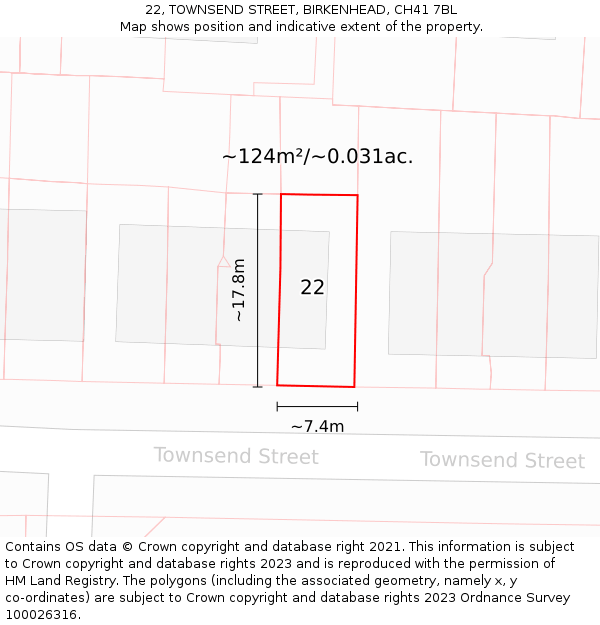 22, TOWNSEND STREET, BIRKENHEAD, CH41 7BL: Plot and title map