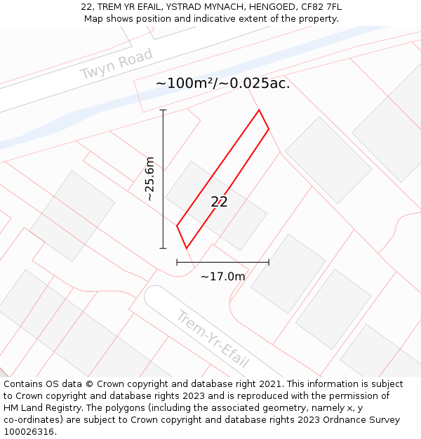 22, TREM YR EFAIL, YSTRAD MYNACH, HENGOED, CF82 7FL: Plot and title map