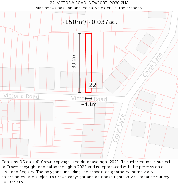 22, VICTORIA ROAD, NEWPORT, PO30 2HA: Plot and title map