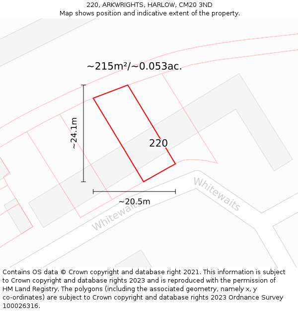 220, ARKWRIGHTS, HARLOW, CM20 3ND: Plot and title map