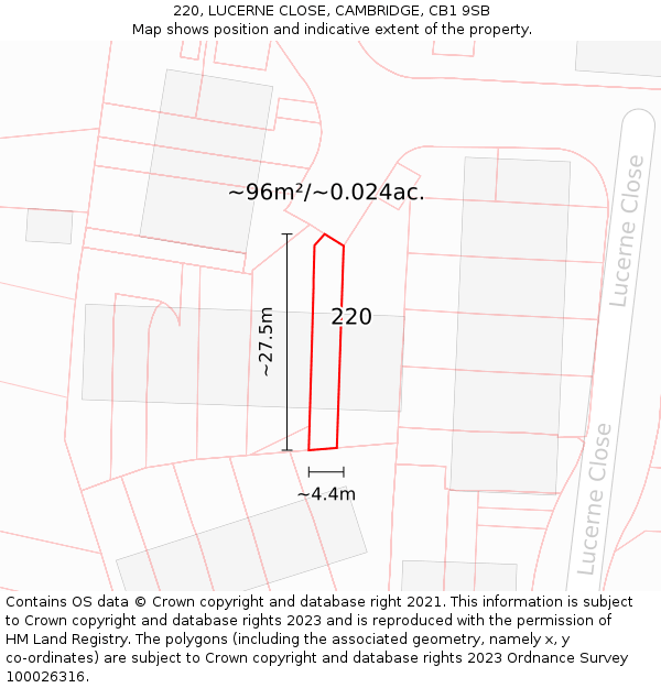 220, LUCERNE CLOSE, CAMBRIDGE, CB1 9SB: Plot and title map