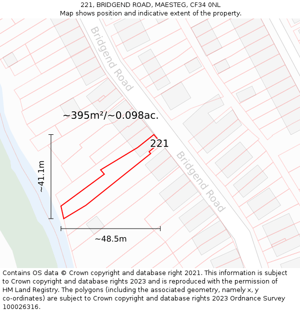 221, BRIDGEND ROAD, MAESTEG, CF34 0NL: Plot and title map
