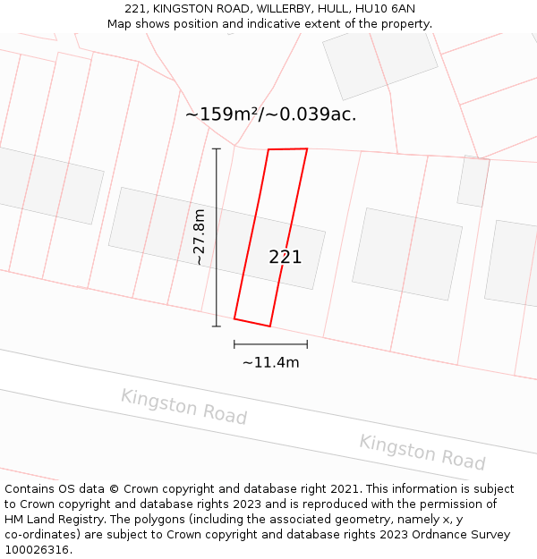221, KINGSTON ROAD, WILLERBY, HULL, HU10 6AN: Plot and title map