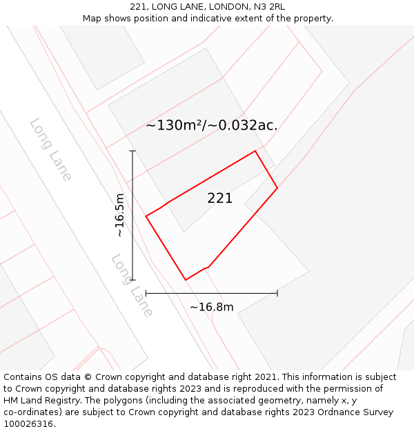 221, LONG LANE, LONDON, N3 2RL: Plot and title map