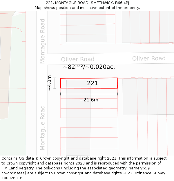 221, MONTAGUE ROAD, SMETHWICK, B66 4PJ: Plot and title map