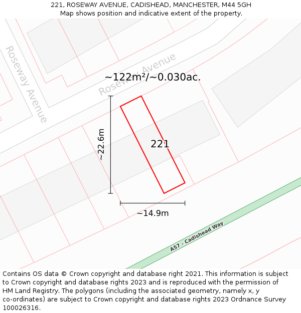 221, ROSEWAY AVENUE, CADISHEAD, MANCHESTER, M44 5GH: Plot and title map