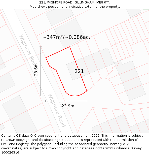 221, WIGMORE ROAD, GILLINGHAM, ME8 0TN: Plot and title map