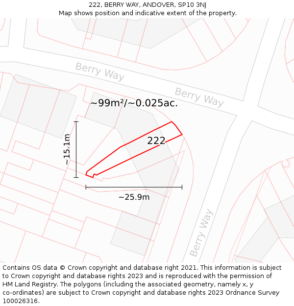 222, BERRY WAY, ANDOVER, SP10 3NJ: Plot and title map