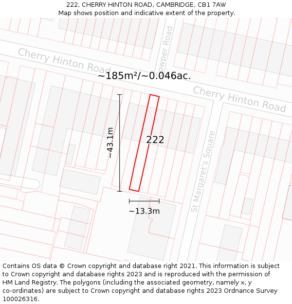 222, CHERRY HINTON ROAD, CAMBRIDGE, CB1 7AW: Plot and title map