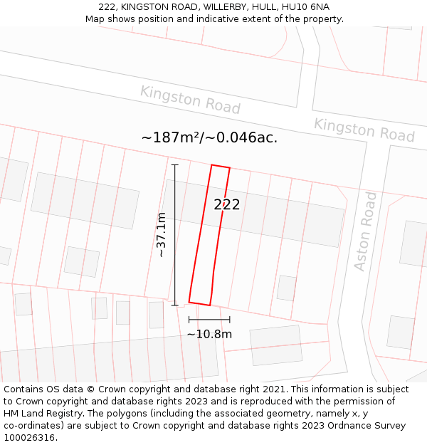 222, KINGSTON ROAD, WILLERBY, HULL, HU10 6NA: Plot and title map