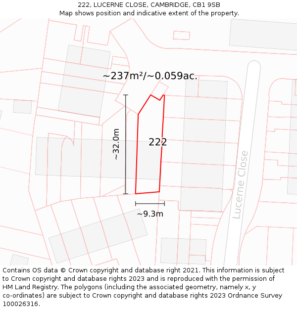 222, LUCERNE CLOSE, CAMBRIDGE, CB1 9SB: Plot and title map