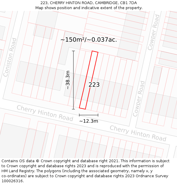 223, CHERRY HINTON ROAD, CAMBRIDGE, CB1 7DA: Plot and title map