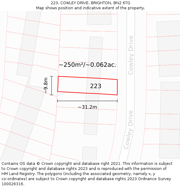 223, COWLEY DRIVE, BRIGHTON, BN2 6TG: Plot and title map