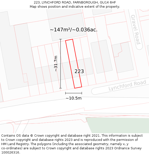 223, LYNCHFORD ROAD, FARNBOROUGH, GU14 6HF: Plot and title map