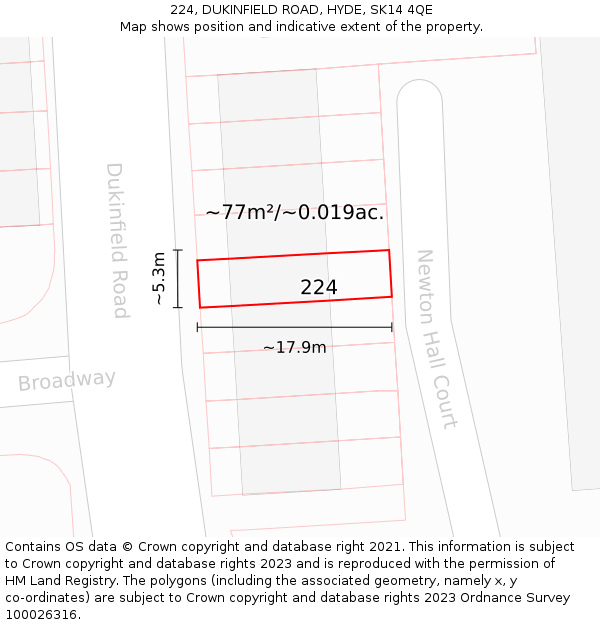 224, DUKINFIELD ROAD, HYDE, SK14 4QE: Plot and title map