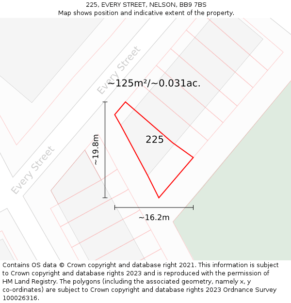 225, EVERY STREET, NELSON, BB9 7BS: Plot and title map