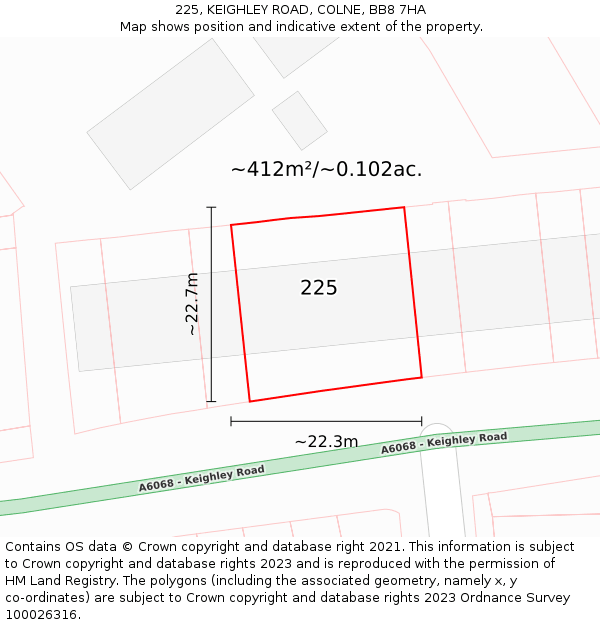 225, KEIGHLEY ROAD, COLNE, BB8 7HA: Plot and title map