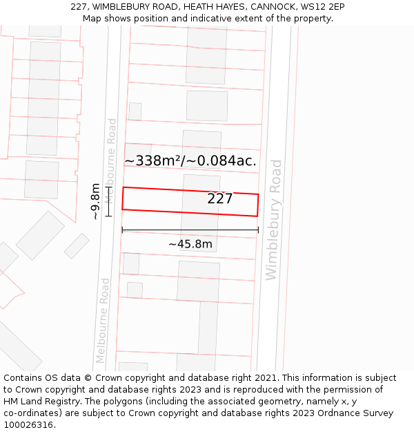 227, WIMBLEBURY ROAD, HEATH HAYES, CANNOCK, WS12 2EP: Plot and title map