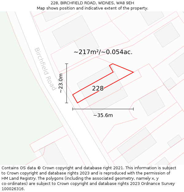 228, BIRCHFIELD ROAD, WIDNES, WA8 9EH: Plot and title map