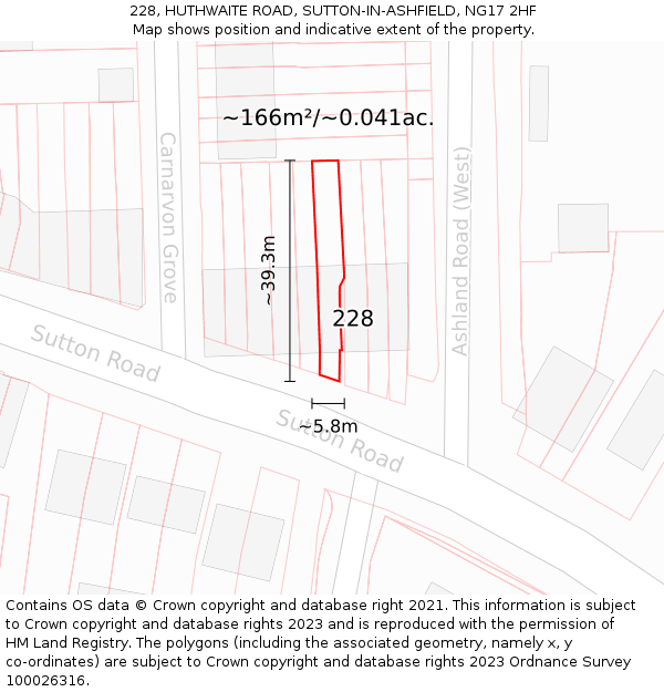 228, HUTHWAITE ROAD, SUTTON-IN-ASHFIELD, NG17 2HF: Plot and title map