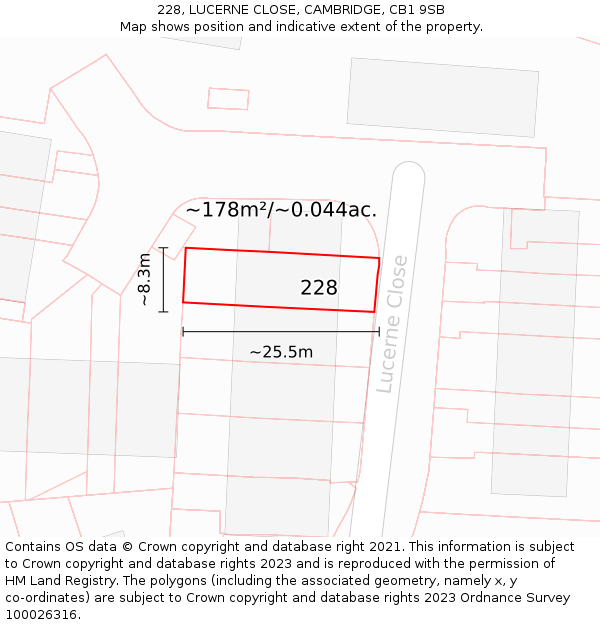 228, LUCERNE CLOSE, CAMBRIDGE, CB1 9SB: Plot and title map