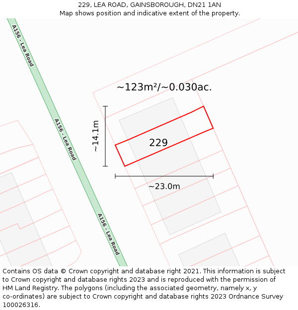 229, LEA ROAD, GAINSBOROUGH, DN21 1AN: Plot and title map