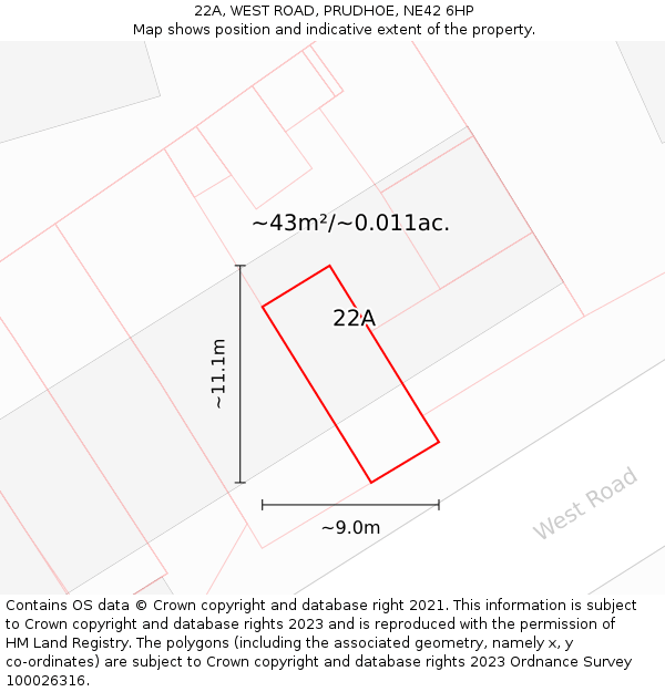 22A, WEST ROAD, PRUDHOE, NE42 6HP: Plot and title map