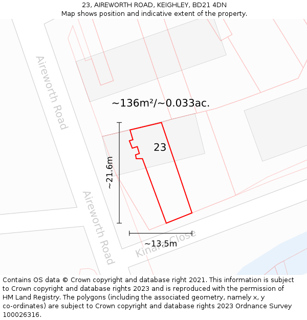 23, AIREWORTH ROAD, KEIGHLEY, BD21 4DN: Plot and title map
