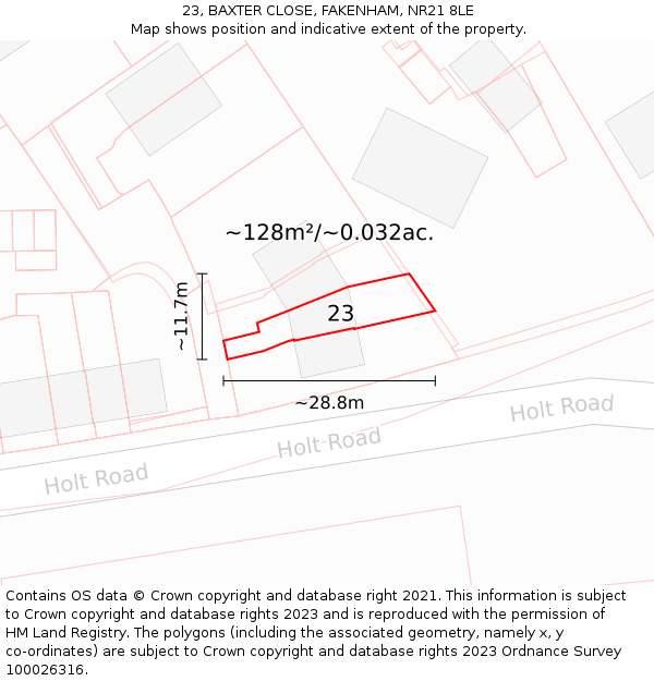 23, BAXTER CLOSE, FAKENHAM, NR21 8LE: Plot and title map