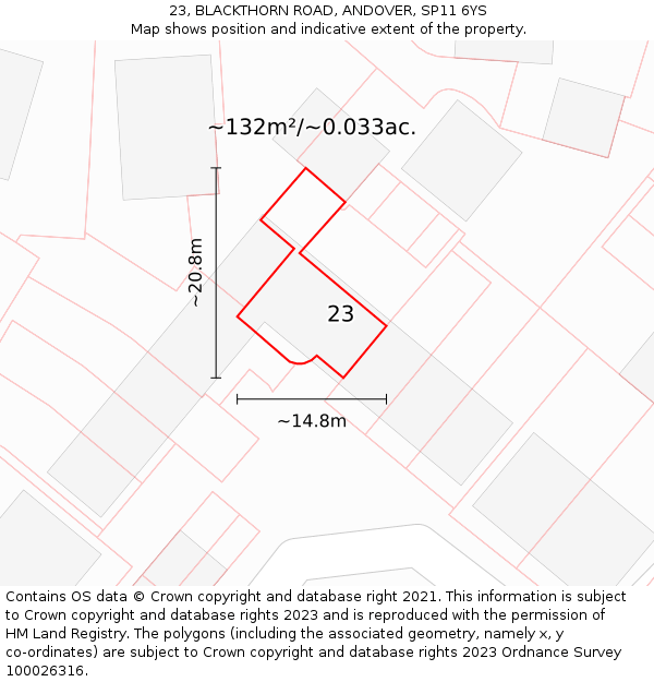 23, BLACKTHORN ROAD, ANDOVER, SP11 6YS: Plot and title map