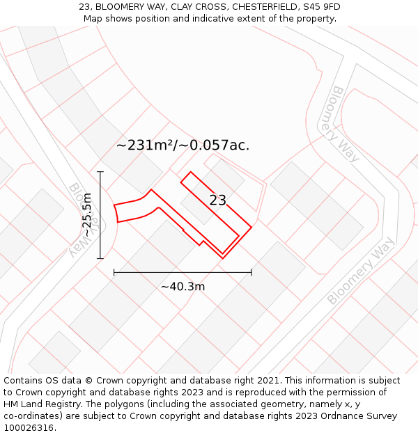 23, BLOOMERY WAY, CLAY CROSS, CHESTERFIELD, S45 9FD: Plot and title map