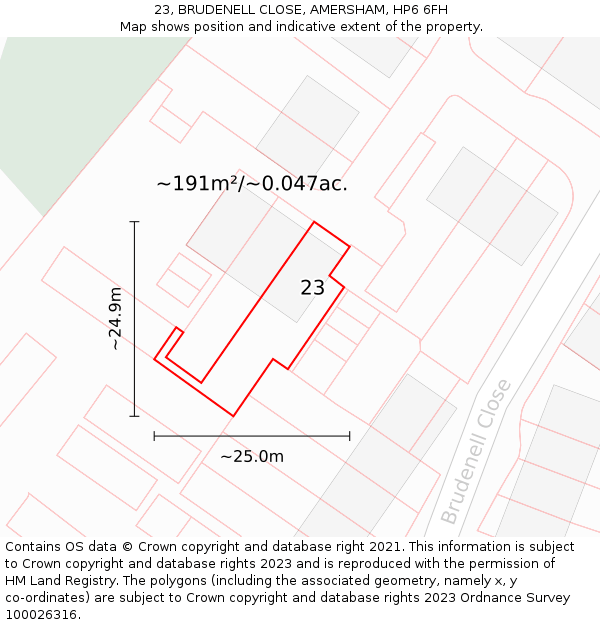 23, BRUDENELL CLOSE, AMERSHAM, HP6 6FH: Plot and title map