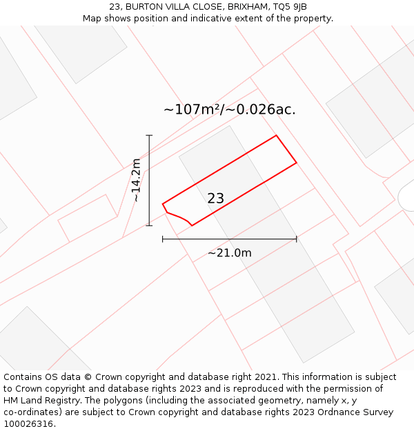 23, BURTON VILLA CLOSE, BRIXHAM, TQ5 9JB: Plot and title map