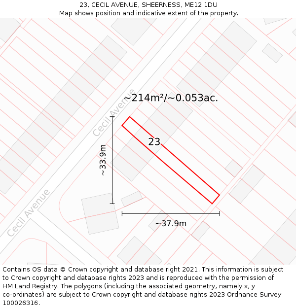 23, CECIL AVENUE, SHEERNESS, ME12 1DU: Plot and title map
