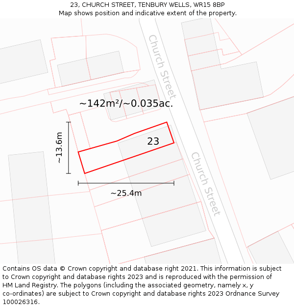 23, CHURCH STREET, TENBURY WELLS, WR15 8BP: Plot and title map