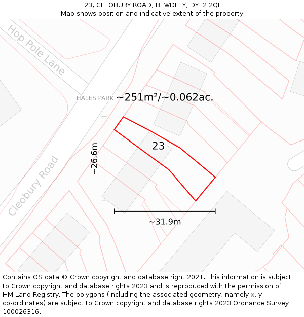 23, CLEOBURY ROAD, BEWDLEY, DY12 2QF: Plot and title map