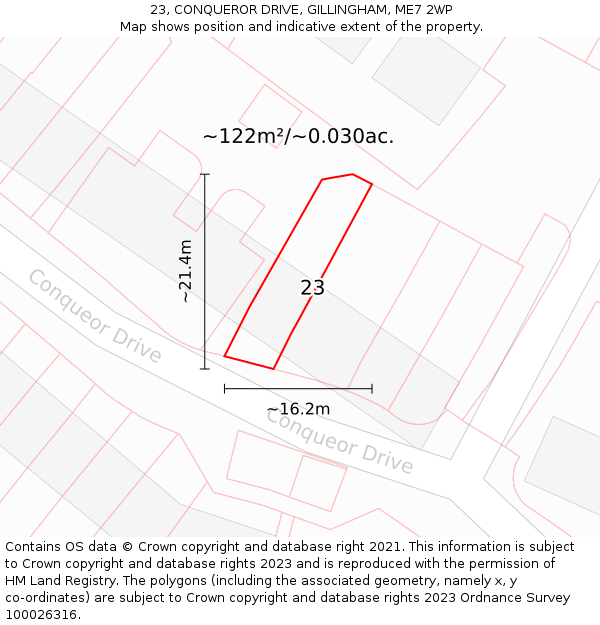 23, CONQUEROR DRIVE, GILLINGHAM, ME7 2WP: Plot and title map