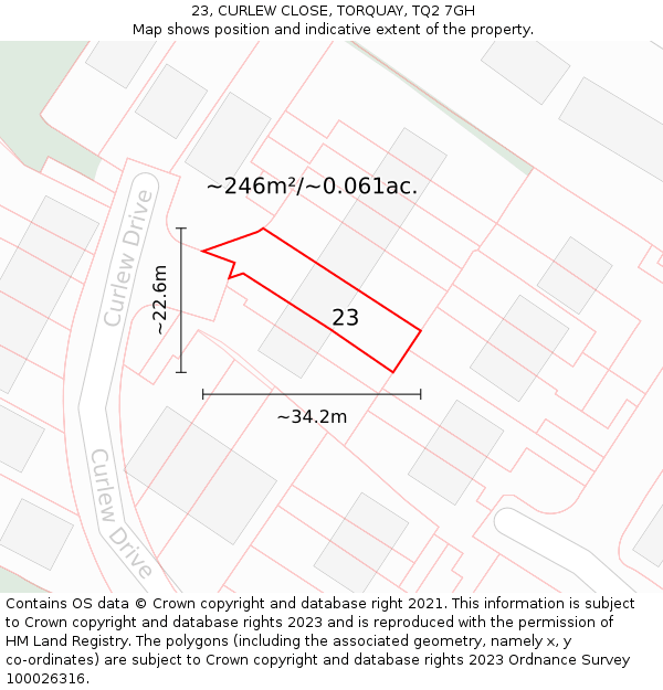 23, CURLEW CLOSE, TORQUAY, TQ2 7GH: Plot and title map