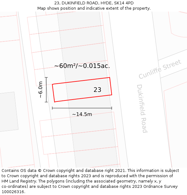 23, DUKINFIELD ROAD, HYDE, SK14 4PD: Plot and title map
