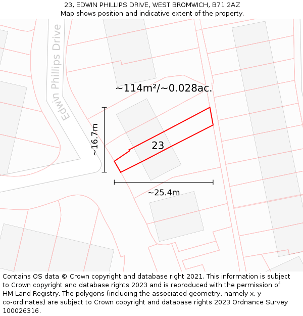 23, EDWIN PHILLIPS DRIVE, WEST BROMWICH, B71 2AZ: Plot and title map